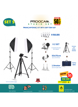  Proocam kb-1210 Studio Lighting 400W LED Light with Background Support Backdrop Cloth SET S2 Softbox 60x90cm